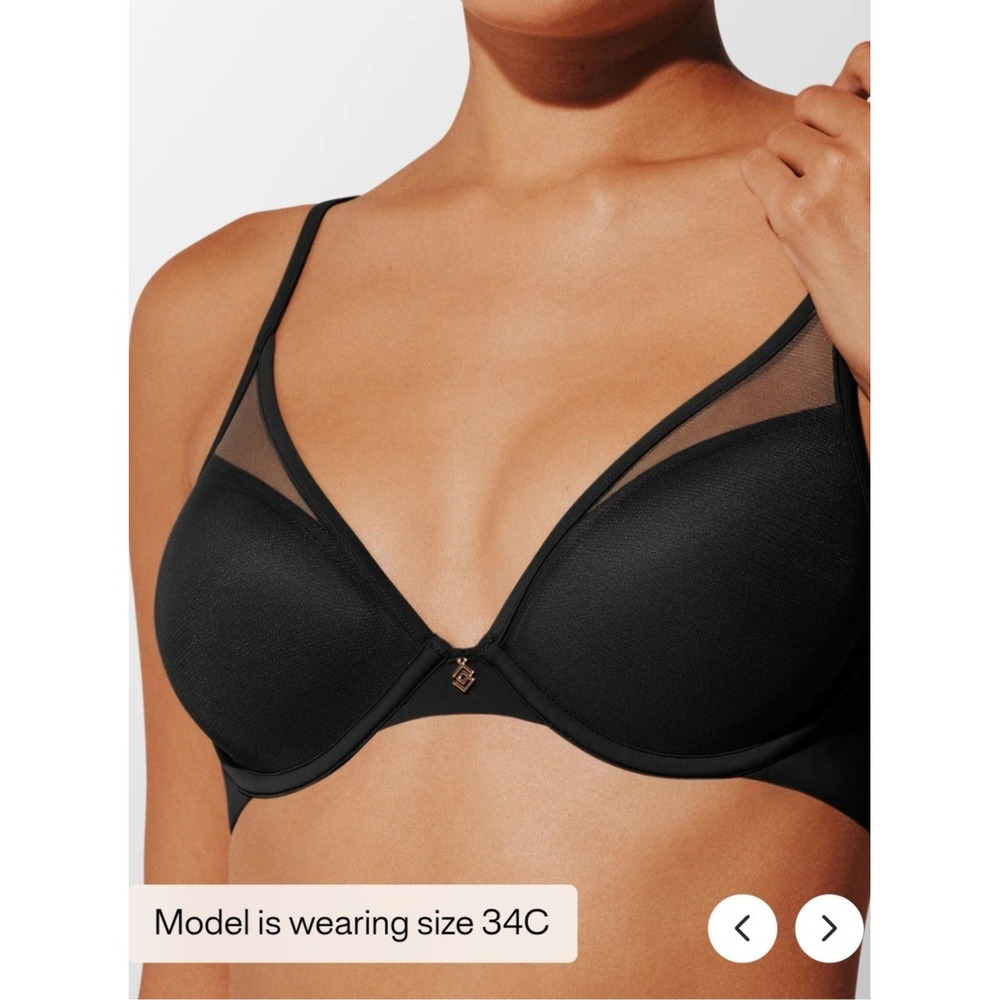 ThirdLove 24/7 Classic Uplift Plunge Bra Black Mesh Underwire 40C